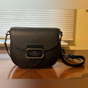 Coach Morgan Saddle Bag Black Pebble Leather & Snake Embossed Trim